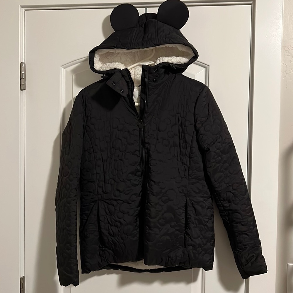 Disney Mickey Quilted Detail Black Coat
